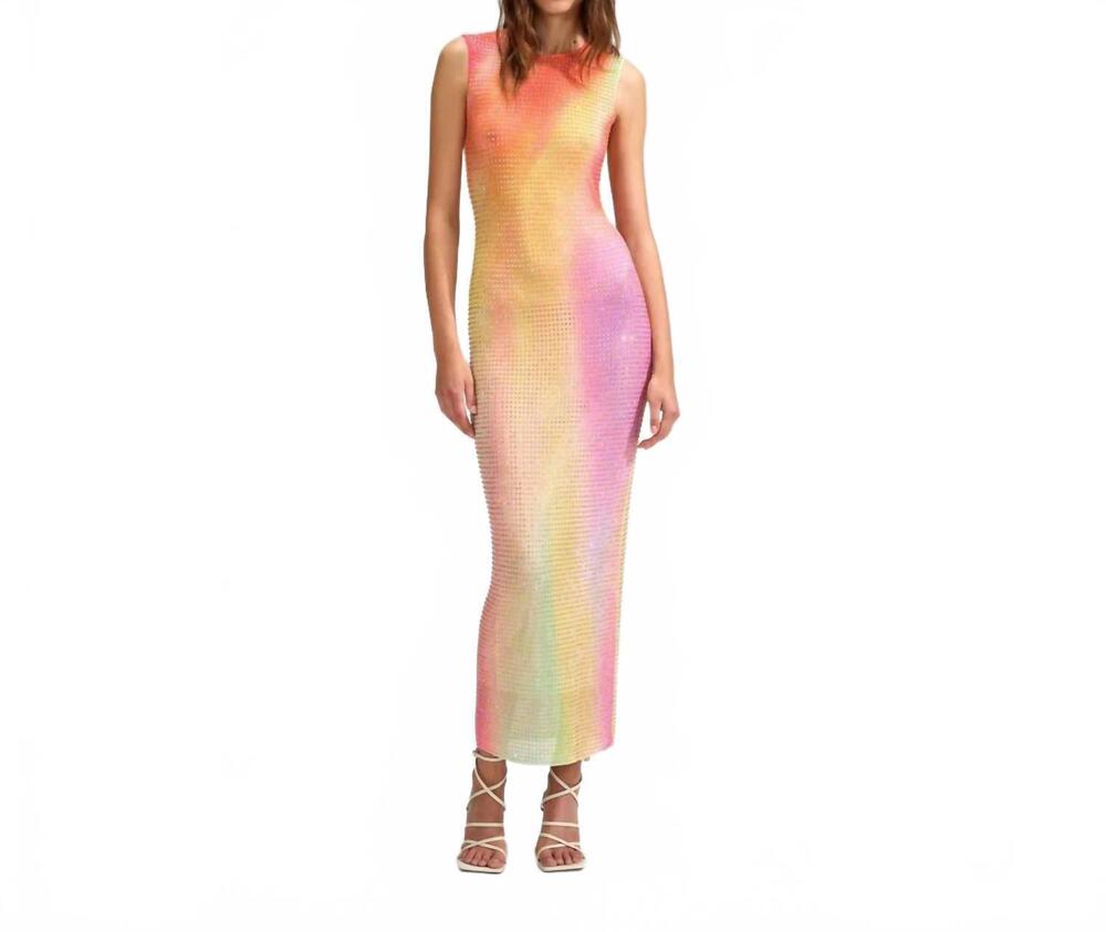 NEW SELF-PORTRAIT women's printed mesh rhinestone midi dress in multi